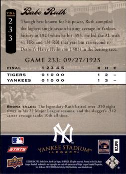 2008 Upper Deck Yankee Stadium Legacy #233 Babe Ruth Back