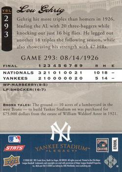 2008 Upper Deck Yankee Stadium Legacy #293 Lou Gehrig Back