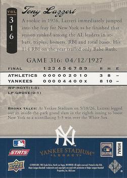 2008 Upper Deck Yankee Stadium Legacy #316 Tony Lazzeri Back