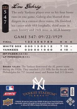 2008 Upper Deck Yankee Stadium Legacy #547 Lou Gehrig Back