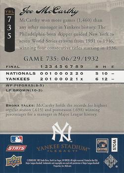 2008 Upper Deck Yankee Stadium Legacy #735 Joe McCarthy Back