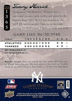 2008 Upper Deck Yankee Stadium Legacy #1365 Tommy Henrich Back
