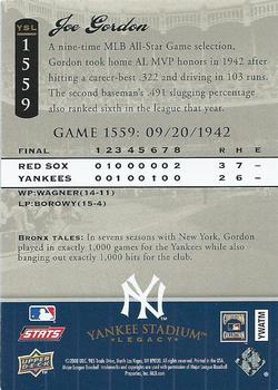 2008 Upper Deck Yankee Stadium Legacy #1559 Joe Gordon Back