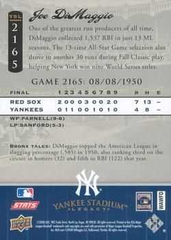 2008 Upper Deck Yankee Stadium Legacy #2165 Joe DiMaggio Back