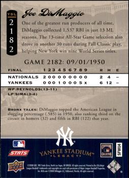 2008 Upper Deck Yankee Stadium Legacy #2182 Joe DiMaggio Back