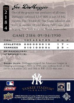 2008 Upper Deck Yankee Stadium Legacy #2184 Joe DiMaggio Back