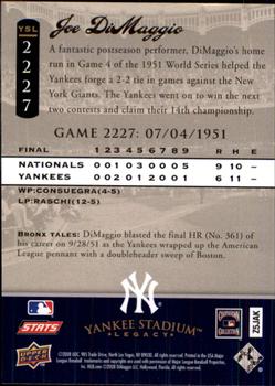 2008 Upper Deck Yankee Stadium Legacy #2227 Joe DiMaggio Back