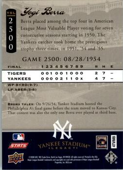 2008 Upper Deck Yankee Stadium Legacy #2500 Yogi Berra Back