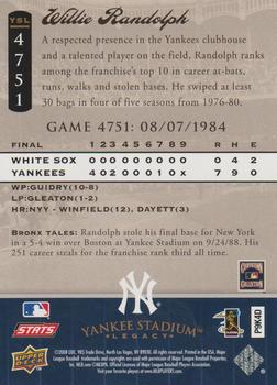 2008 Upper Deck Yankee Stadium Legacy #4751 Willie Randolph Back