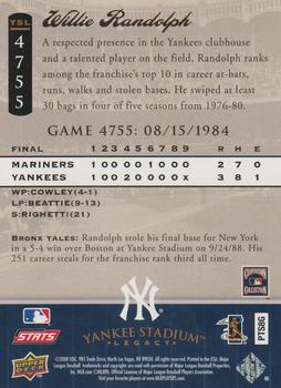 2008 Upper Deck Yankee Stadium Legacy #4755 Willie Randolph Back