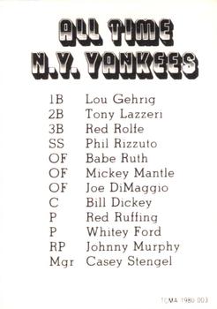 1980 TCMA All Time New York Yankees #1980-003 Phil Rizzuto Back