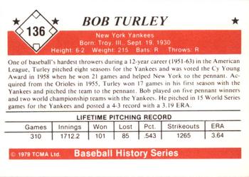1979 TCMA The 1950’s #136 Bob Turley Back
