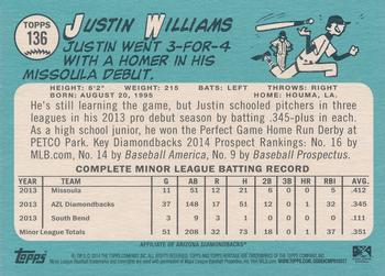 2014 Topps Heritage Minor League #136 Justin Williams Back