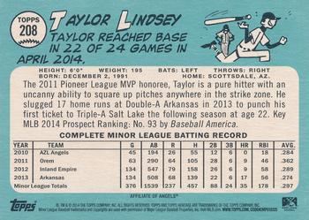 2014 Topps Heritage Minor League #208 Taylor Lindsey Back
