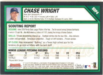 2007 Bowman Draft Picks & Prospects - Chrome #BDP4 Chase Wright Back
