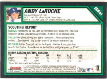 2007 Bowman Draft Picks & Prospects - Chrome #BDP40 Andy LaRoche Back