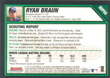 2007 Bowman Draft Picks & Prospects - Chrome #BDP50 Ryan Braun Back