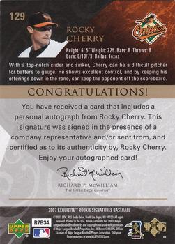 2007 Upper Deck Exquisite Collection Rookie Signatures #129 Rocky Cherry Back