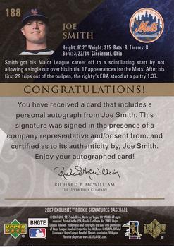 2007 Upper Deck Exquisite Collection Rookie Signatures #188 Joe Smith Back