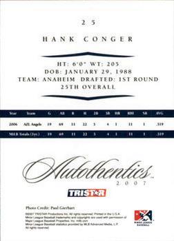 2007 TriStar Autothentics #25 Hank Conger Back