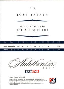 2007 TriStar Autothentics #36 Jose Tabata Back