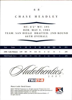 2007 TriStar Autothentics #68 Chase Headley Back