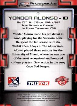 2008 TriStar Prospects Plus #7 Yonder Alonso Back