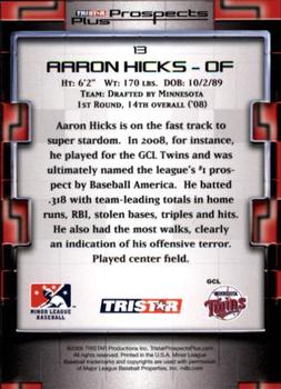 2008 TriStar Prospects Plus #13 Aaron Hicks Back