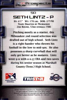 2008 TriStar Prospects Plus #50 Seth Lintz Back