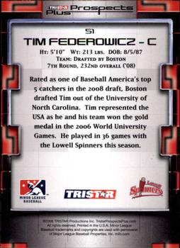 2008 TriStar Prospects Plus #51 Tim Federowicz Back