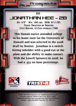 2008 TriStar Prospects Plus #61 Jonathan Hee Back