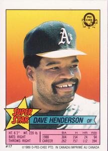 1989 O-Pee-Chee Stickers - Super Star Backs #17 Dave Henderson Front
