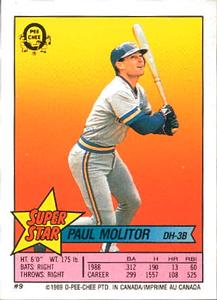 1989 O-Pee-Chee Stickers - Super Star Backs #9 Paul Molitor Front