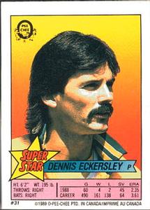1989 O-Pee-Chee Stickers - Super Star Backs #31 Dennis Eckersley Front