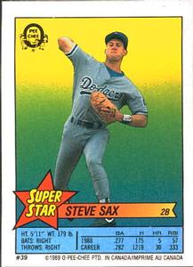 1989 O-Pee-Chee Stickers - Super Star Backs #39 Steve Sax Front