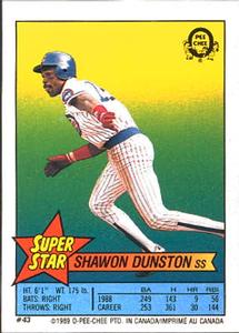 1989 O-Pee-Chee Stickers - Super Star Backs #43 Shawon Dunston Front