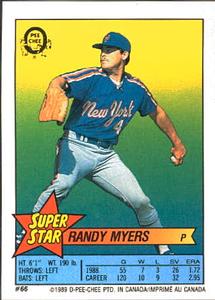 1989 O-Pee-Chee Stickers - Super Star Backs #66 Randy Myers Front