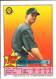 1989 O-Pee-Chee Stickers - Super Star Backs #3 Mark McGwire Front