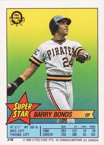 1989 O-Pee-Chee Stickers - Super Star Backs #46 Barry Bonds Front