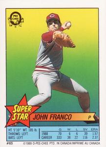 1989 O-Pee-Chee Stickers - Super Star Backs #65 John Franco Front