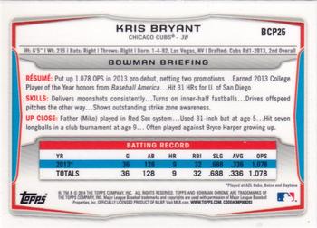 2014 Bowman - Chrome Prospects #BCP25 Kris Bryant Back