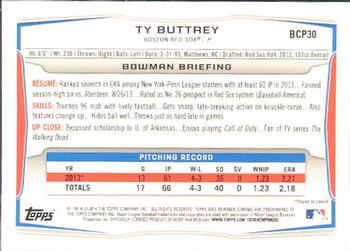 2014 Bowman - Chrome Prospects #BCP30 Ty Buttrey Back