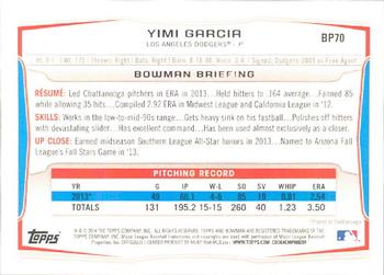 2014 Bowman - Prospects #BP70 Yimi Garcia Back