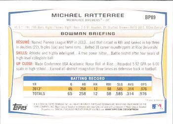 2014 Bowman - Prospects #BP89 Michael Ratterree Back