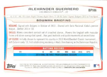 2014 Bowman - Prospects #BP106 Alexander Guerrero Back
