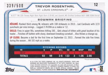 2014 Bowman - Blue #12 Trevor Rosenthal Back