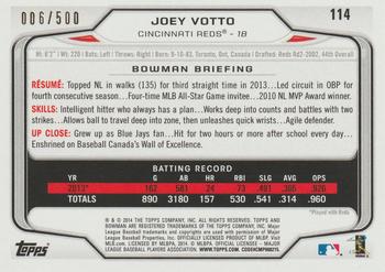 2014 Bowman - Blue #114 Joey Votto Back