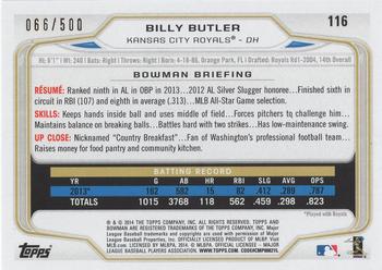 2014 Bowman - Blue #116 Billy Butler Back