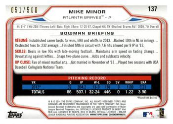 2014 Bowman - Blue #137 Mike Minor Back