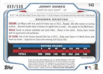 2014 Bowman - Blue #143 Jonny Gomes Back